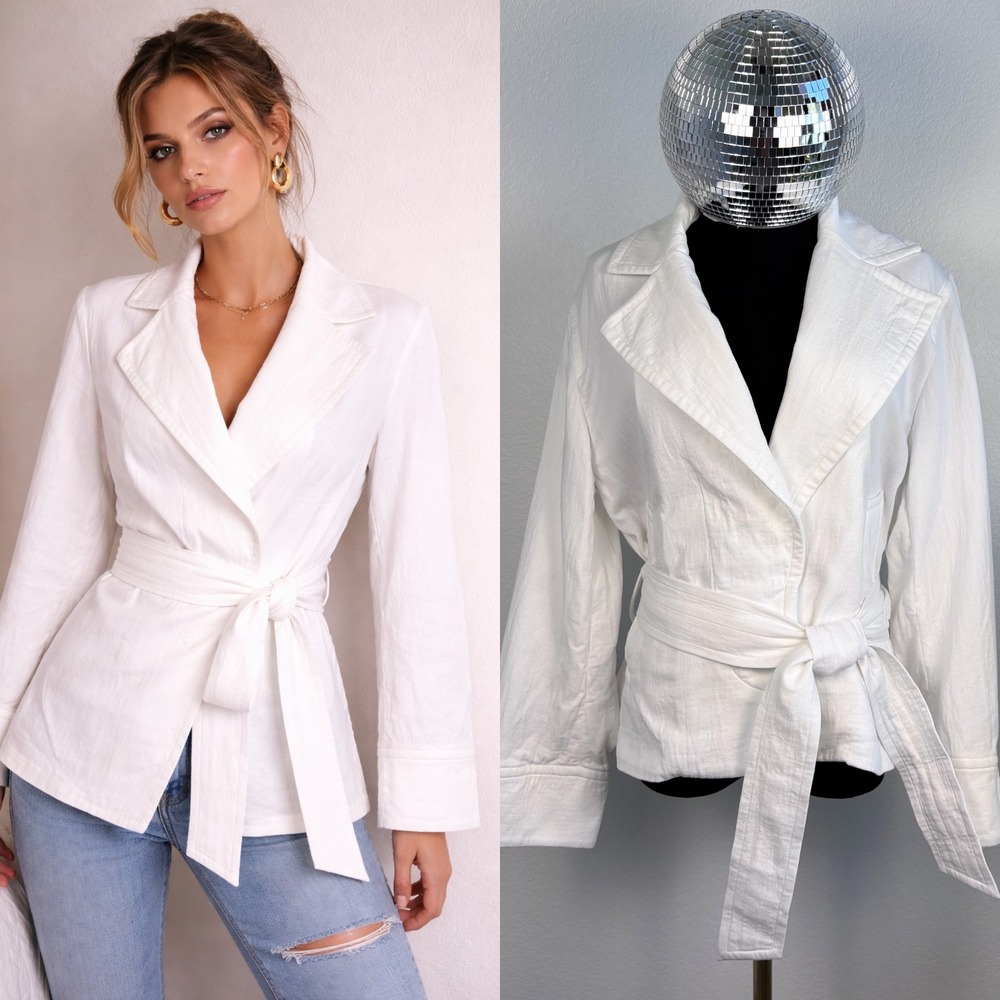 Vince White Wrap Jacket, Belted Blazer in Japanese Cotton Womens Small Office